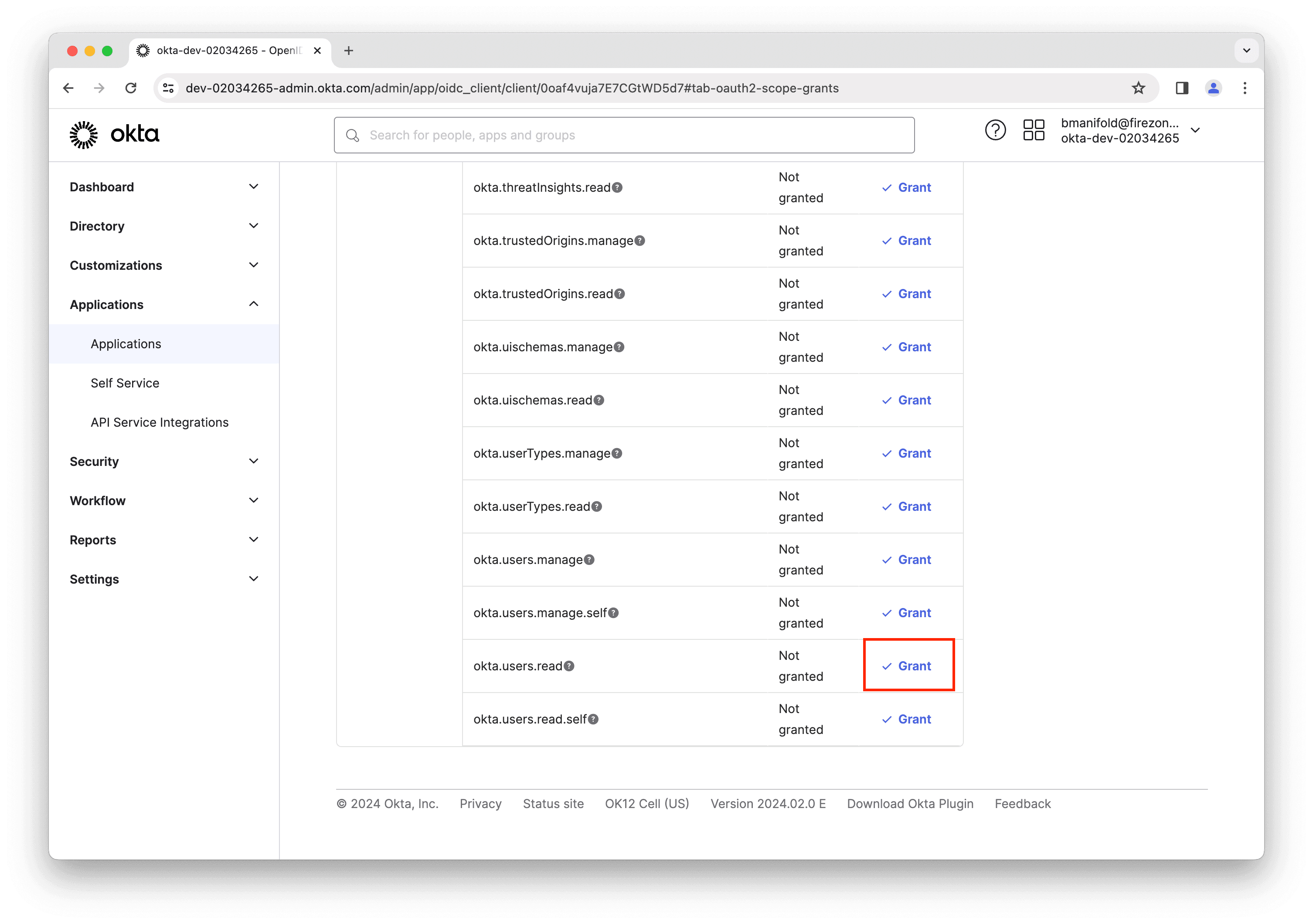 Grant users read scope