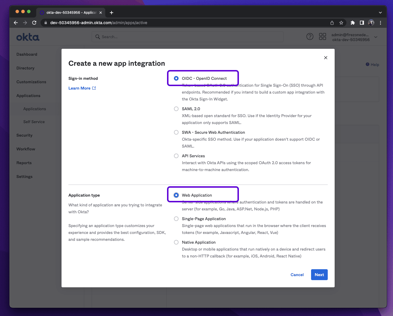 okta create options